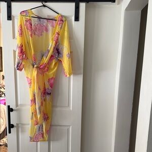 Floral Yellow Kimono swimsuit cover